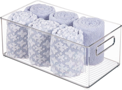 Deep Plastic Storage Organizer Container Bin, Bath and Shower Organization for Cabinet, Cupboard, Shelves, Counter, or Closet - Holds Shampoo, Vitamins, Ligne Collection, 2 Pack, Clear7