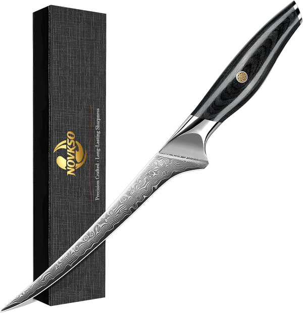 7 Inch Real Damascus Fillet Knife, Flexible Fish Knife1