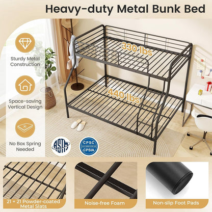 Metal Bunk Beds Twin over Full Size, Heavy Duty Bunk Bed for Teens Adults with Ladder & Guardrails, Space Saving Metal Bunk Bed for Dorm, Bedroom, Apartment, No Box Spring Needed (Black)5