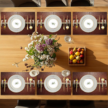 Football Texture Placemats Set of 6,Laces Stripes Placemats Washable Kitchen Dining Linen Table Mats Stain Heat-Resistant for Home Party Indoor 12X18 Inch7