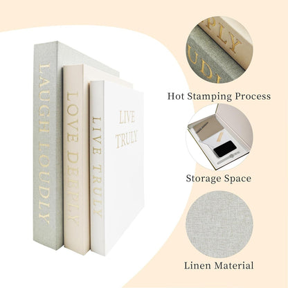 Aesthetic Decorative Books, Set of 3 Linen Faux Books for Decoration | Fake Book Boxes with Storage Space, No Assembly Required, Modern Decor for Shelves Coffee Table Living Room2