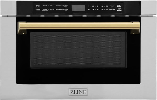ZLINE Autograph Edition 24" 1.2 Cu. Ft. Built-In Microwave Drawer with a Traditional Handle in Stainless Steel and Gold Accents1