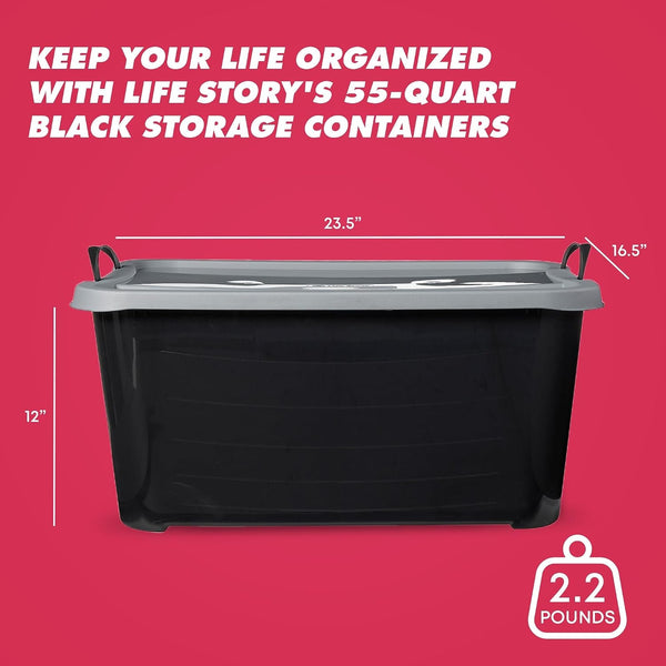 6 Pack Stackable Storage Bin, 55 Qt Home Organizers, Black/Gray3