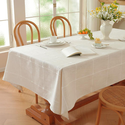 Linen Table Cloth Rectangle Tables 60X102 in Plaid White Tablecloth8