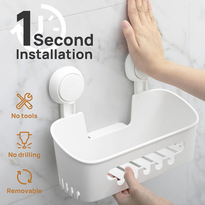 Shower Caddy Suction Cup, Shower Organizer Removable Bathroom Shelf, Storage Suction Powerful Max Hold 22Lbs Bathroom Caddy Waterproof Holder, White2