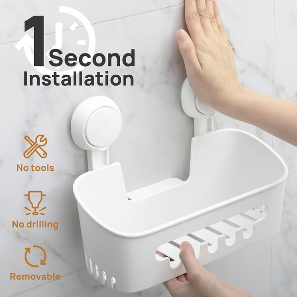 Shower Caddy Suction Cup, Shower Organizer Removable Bathroom Shelf, Storage Suction Powerful Max Hold 22Lbs Bathroom Caddy Waterproof Holder, White2
