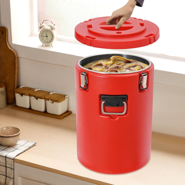 Commercial Soup Container, 40L/10.57Gal Insulated Food Carrier Insulated Bucket, Stainless Steel Food Warmer Soup Storage Container Commercial Insulated Drum for Restaurant Kitchen (Red)4