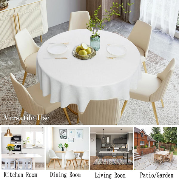 Linen Textured round Tablecloth Solid Color Cotton Linen Heavy Duty Fabric Water Resistant Table Cover for Dining, Farmhouse, Kitchen, Tabletop Decoration (55Inch, Ivory)6