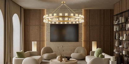 48 Inch Gold Wagon Wheel Chandelier with Crystal Shade, 48 Lights, Large round Modern Farmhouse Style, Perfect for High Ceiling, Dining Room, Kitchen, Entryways, Foyer6