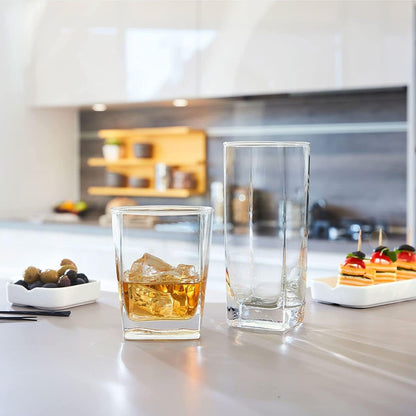 Collins Everyday Drinking Glasses Set of 16 Drinkware Kitchen Glasses for Cocktail, Iced Coffee, Beer, Ice Tea, Wine, Whiskey, Water, 8 Tall Highball Glass Cups & 8 Short Old Fashioned.5