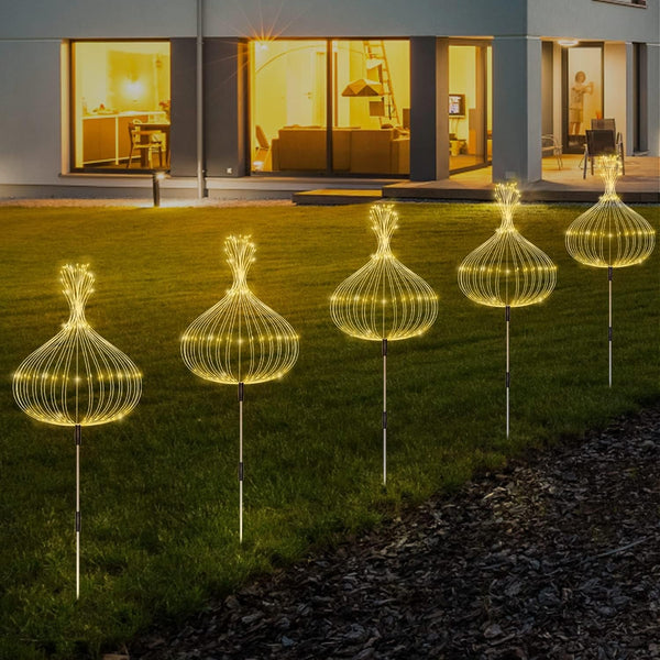 Solar Garden Lights, Outdoor Firework Lights, 5 Pack 120 LED Decorative Stake with Remote, 8 Modes DIY Landscape Light Waterproof Lamps for Walkway Pathway Backyard Lawn (Warm)4