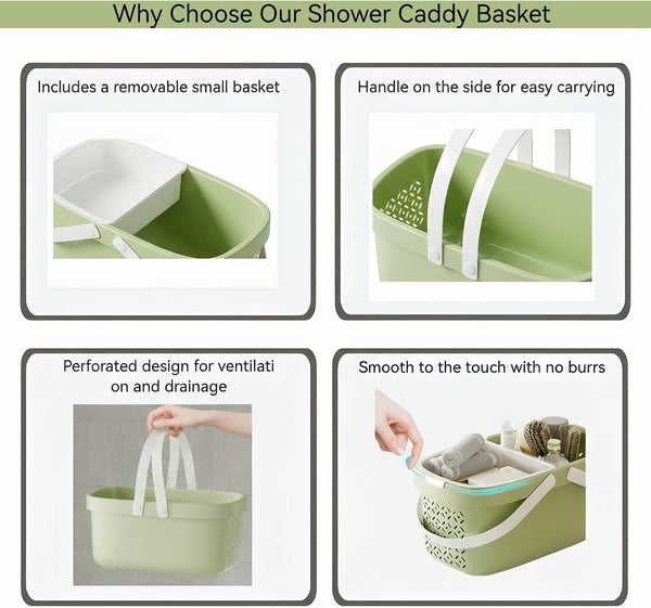 Plastic Shower Caddy Basket,Storage Basket with Handle Green2