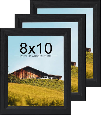 8X10 Picture Frame Set of 3, Wooden Frames Black, Vertical & Horizontal Wall Hanging for Wall or Tapletop Display,Studio Gallery Photo Frame for Photos, Posters & Art Prints1