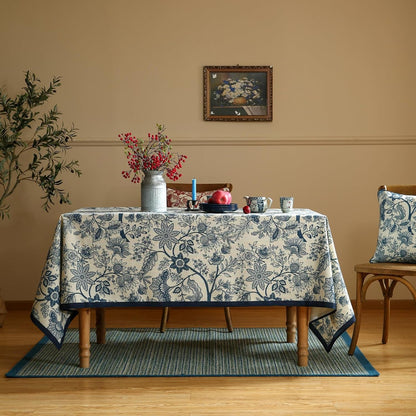 Designer Vintage Linen Rectangular Tablecloth,102"X63"-Ruyi B2