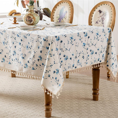 Tablecloth Pastoral Style, Waterproof & Stain Resistant Table Cloth Wrinkle Free Table Cover for Dining/Kitchen/Patio, Washable Indoor & Outdoor Use (Blue Flower, 55"X102")4