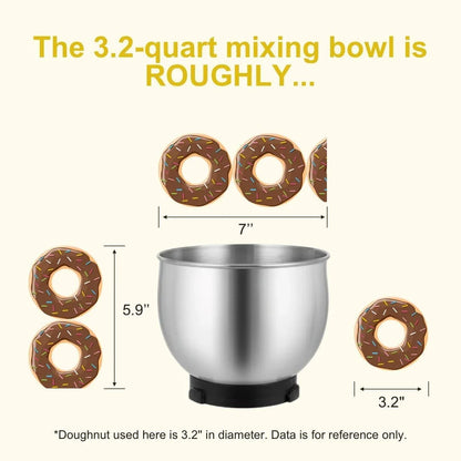 Stand Mixer,3.2Qt Mini Electric Food Mixer,6 Speeds Portable Lightweight Kitchen Mixer for Daily Use with Egg Whisk,Dough Hook,Flat Beater (White)7
