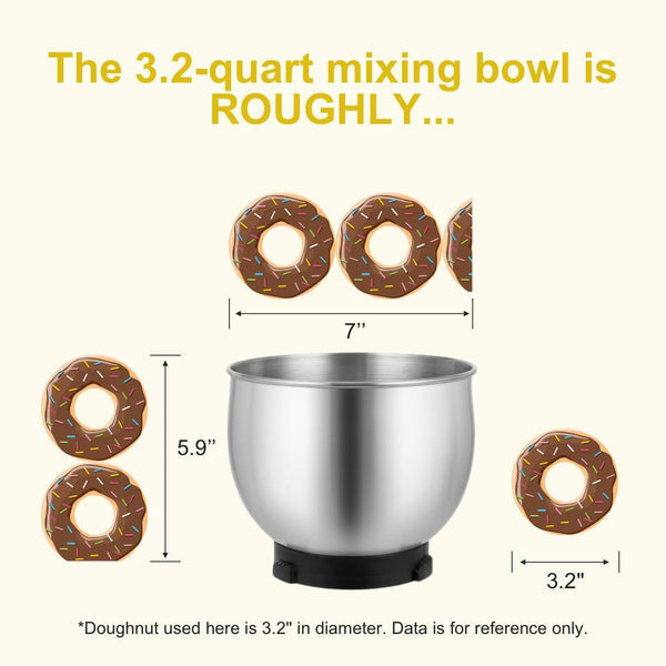 Stand Mixer,3.2Qt Mini Electric Food Mixer,6 Speeds Portable Lightweight Kitchen Mixer for Daily Use with Egg Whisk,Dough Hook,Flat Beater (White)7