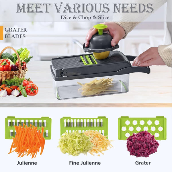 Vegetable Chopper Dicer with Container | Cheese Grater Mandoline Slicer Cabbage Shredder French Fry Cutter Stainless Steel for Veggie Onion Potato Fruit Food, Manual Hand Cooking Gadget for Kitchen3