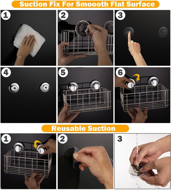 Suction Cup Deep Shower Caddy Bath Wall Shelf for Large Shampoo Shower Gel Holder Bathroom Storage - Rustproof Stainless Steel6