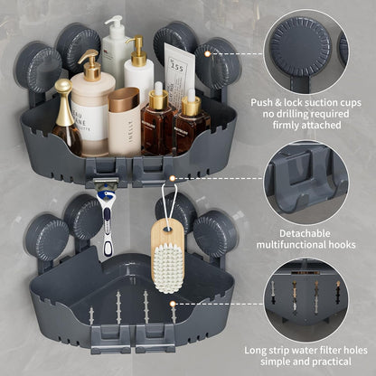 2 Pack Corner Shower Caddy with 4 Suction Cups, Pearl Gray4