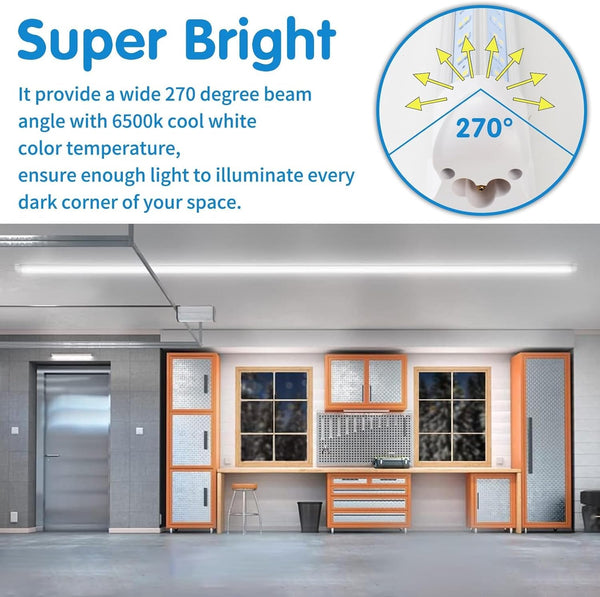 Led Shop Light, Led Garage Light,2Ft 25W 6500K Daylight 3200LM Linkable Clear Cover Integrated V-Shape for Shop under Cabinet Office General Lighting,Cool White(4-Pack)3