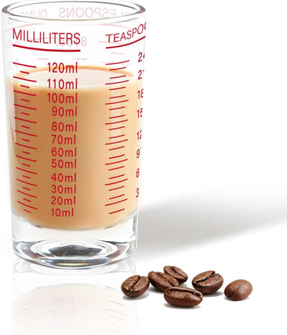 Measuring Cup Shot Glass 4 Ounce/120Ml Liquid Heavy High Espresso Glass Cup Black Line (1, Red)2
