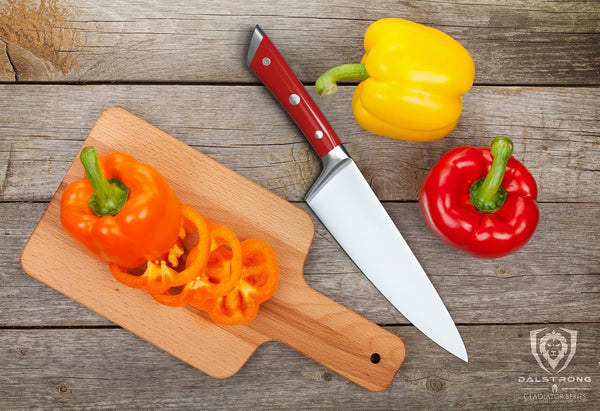 Chef Knife - 8 Inch Blade - Gladiator Series - Forged High Carbon German Steel - Razor Sharp Kitchen Knife - Professional Full Tang Knives - Crimson Red Handle ABS - Sheath - NSF Certified8