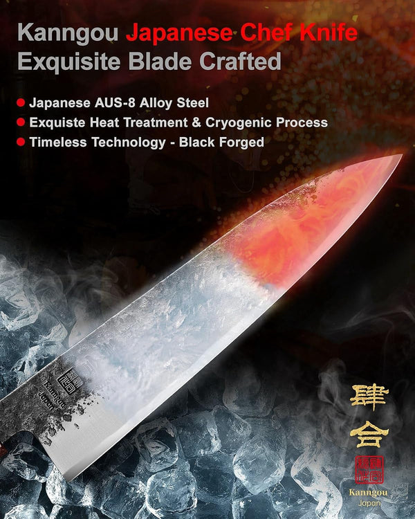 8.27 Inch Japanese Chef Knife, 210MM Black Forged Japanese Knife with Red Sandalwood and Eboy Wood Handle, Gyuto Chefs Knives with Premium Gift Box (WA Series)3