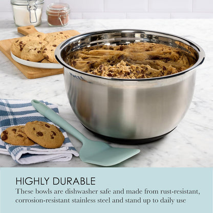 Stainless Steel Mixing Bowls Set of 3-3 Qt, 5 Qt, 8 Qt Nesting Bowls with Nonslip Silicone Bases, Dishwasher Safe, Rust Resistant for Kitchen Prep, Serving, and Food Storage3