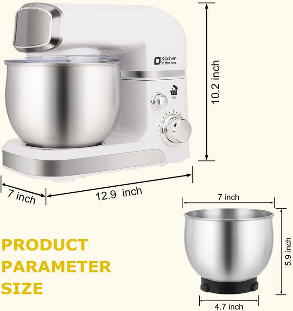 Stand Mixer,3.2Qt Mini Electric Food Mixer,6 Speeds Portable Lightweight Kitchen Mixer for Daily Use with Egg Whisk,Dough Hook,Flat Beater (White)2