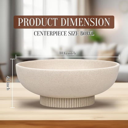 Large Resin Pedestal Decorative Bowl - Modern Handicraft Bowls for Home Decor - Fruit Bowl for Kitchen Counter - Key Bowl for Entryway Table,Artificial Stone Beige4