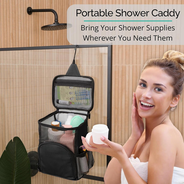 Original Portable Shower Caddy for College Dorms - Foldable Mesh Tote - Dorm Room Essentials - Durable Hanging Travel Shower Bag - Perfect for College Students, Men, Women (Black)7