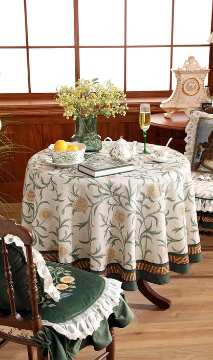 Vintage French Linen Tablecloth,Round,Diameter 55"-Botticelli9