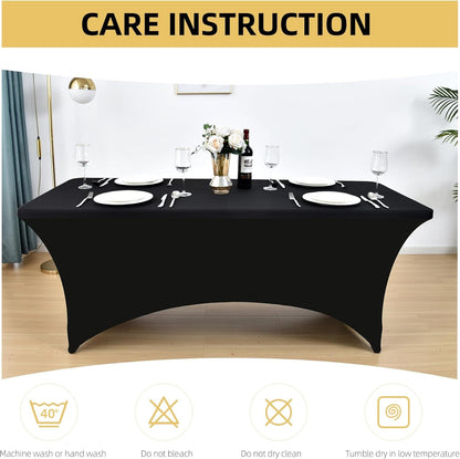 6-Pack 6Ft Black Spandex Table Covers for Rectangle Standard Folding Tables - Wrinkle Resistant Stretch Tablecloths - Ultimate Fitted Table Protector for Parties, Trade Shows, Wedding6