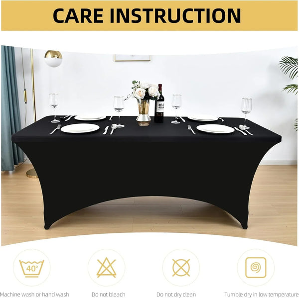 6-Pack 6Ft Black Spandex Table Covers for Rectangle Standard Folding Tables - Wrinkle Resistant Stretch Tablecloths - Ultimate Fitted Table Protector for Parties, Trade Shows, Wedding6