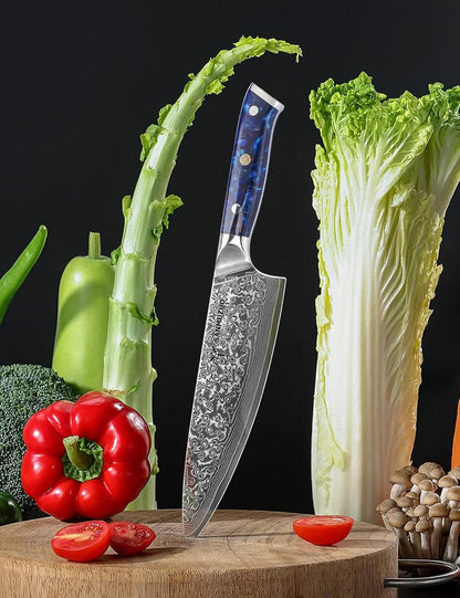 Chef Knife - 8 Inch - Xuan Series - VG10 Damascus Steel Kitchen Knife - Resin Handle (Sapphire Blue)4