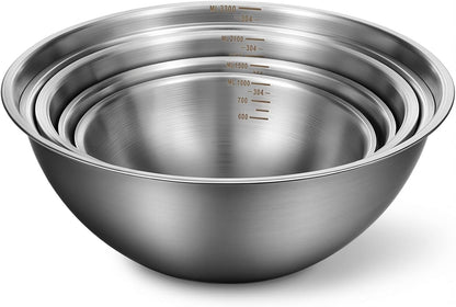5 Pack Stainless Steel Mixing Bowls with Marks, Heavy Duty Nesting Bowls Set, Food Grade 304, Dishwasher Safe & Stackable for Cooking, Baking, Prepping (1, 1-1/2, 2, 2-1/2, 3-1/2 QT)​​1