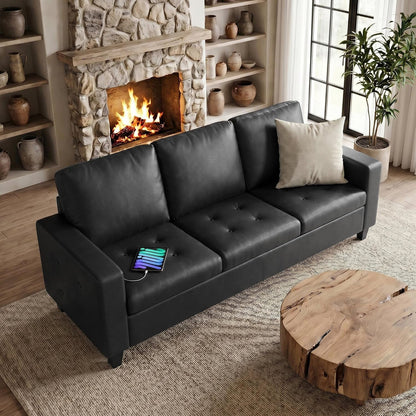 73” Black Faux Leather Sofa, 3 Seater Couch for Office, Living Room1