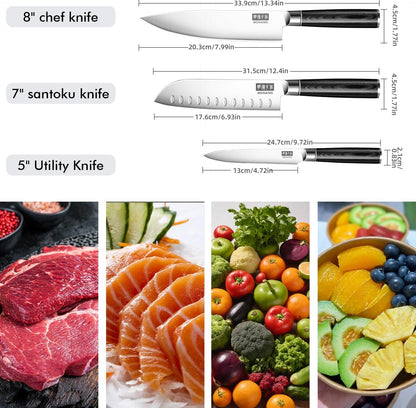 Kitchen Knife Set 3 Pieces, Ultra Sharp Japanese Knife Set Gift Box | High Carbon Stainless Steel Chef Knife Set with Pakkawood Handle, Knives Set for Kitchen & Home Cooking, Dishwasher Safe2