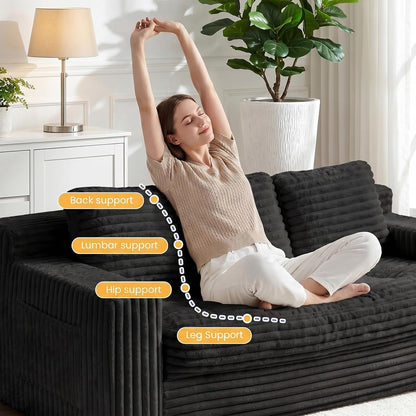 Boneless Couch, Cloud Loveseat Sofa Corduroy Couch in a Box, Upholstered Boneless 3 Seater Couch for Living Room Bedroom Office Apartment, No Assembly Required, Black6