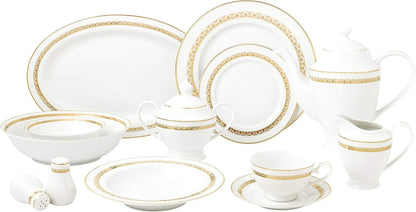 Stylish and Elegant 57 Pieces Bone China Dinnerware Set Service for 8 People - Gold1