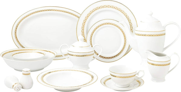 Stylish and Elegant 57 Pieces Bone China Dinnerware Set Service for 8 People - Gold1