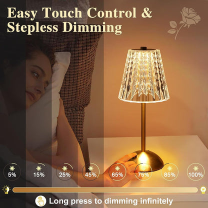 Cordless Lamp,Dimmable Crystal Table Lamp 3 Colors LED Gold Lamp4