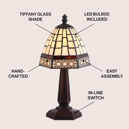 Carter Tiffany Style Stained Glass Table Lamp 12", Ivory/Cream2