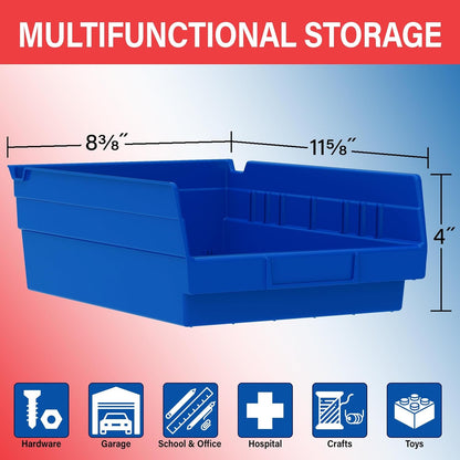 30150 Heavy Duty Plastic Shelf Bins, 12"X 8"X 4", Blue, 12-Pack2