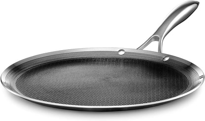 Hexclad 12" Hybrid Nonstick Griddle Pan, BBQ, Dishwasher and Oven Safe | Stay-Cool Handles, Oven Safe up to 900°F, Compatible with All Cooktops, Induction Ready1