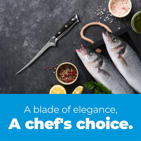 German Steel Fillet Knife 6 Inch - Meat Boning Knife, Professional Super Sharp Fish Knife Made of German Stainless Steel Boning Knife, W/Sheath (Ebony, 8")3