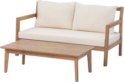 Pablo 4-Seater Patio Furniture Set with Removable Cushion, 4 Piece Outdoor Acacia Wood Conversation Set, Wooden Outdoor Sectional Sofa Set with Coffee Table,Light Teak+Beige7