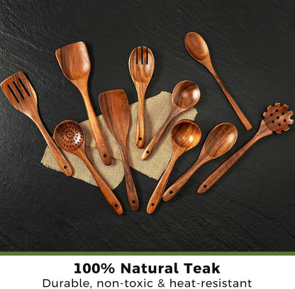 10 Pcs Teak Wooden Utensil Set, Wooden Spoons & Spatula for Cooking2