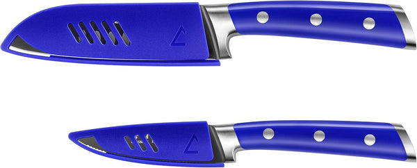 S+ Series 1022124 German Steel Forged 2-Piece Titanium Coated Santoku Starter Knife Set with Sheaths, Atlantic Blue2